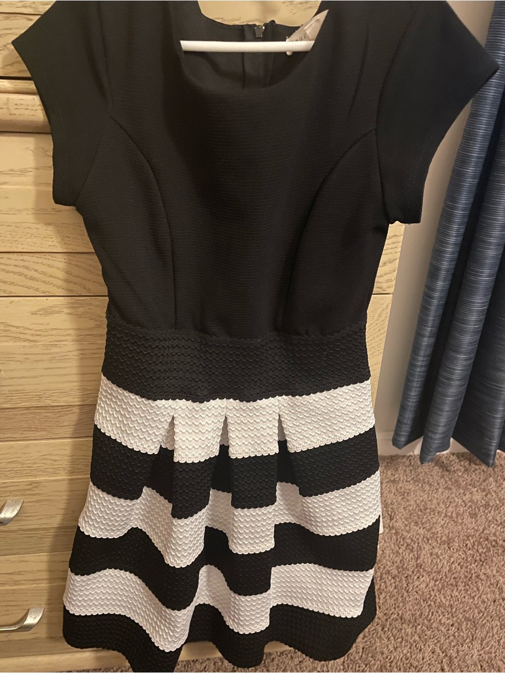 Girls' Black and White Striped Fit-and-Flare Formal Dress